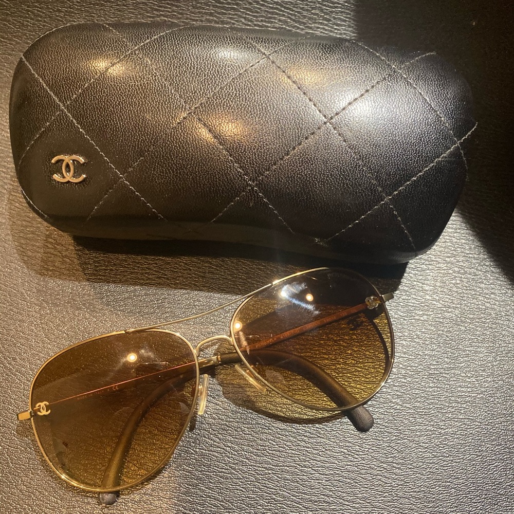 Chanel aviator gold sunglasses